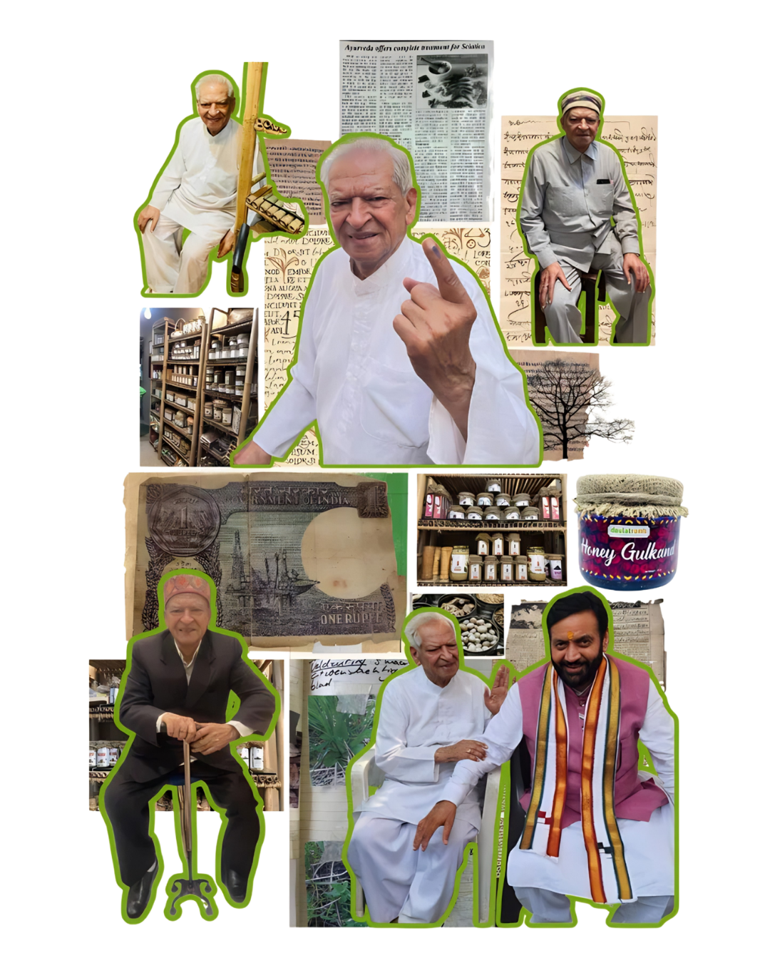 Daulatram's heritage collage â€” three generations of Ayurveda